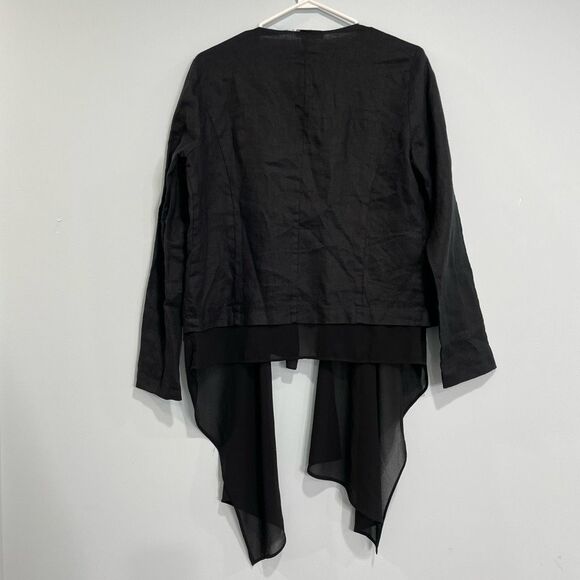 AMARYLLIS Black Cardigan Linen Waterfall Blazer Jacket Size Small Sheer Chiffon - Picture 6 of 9